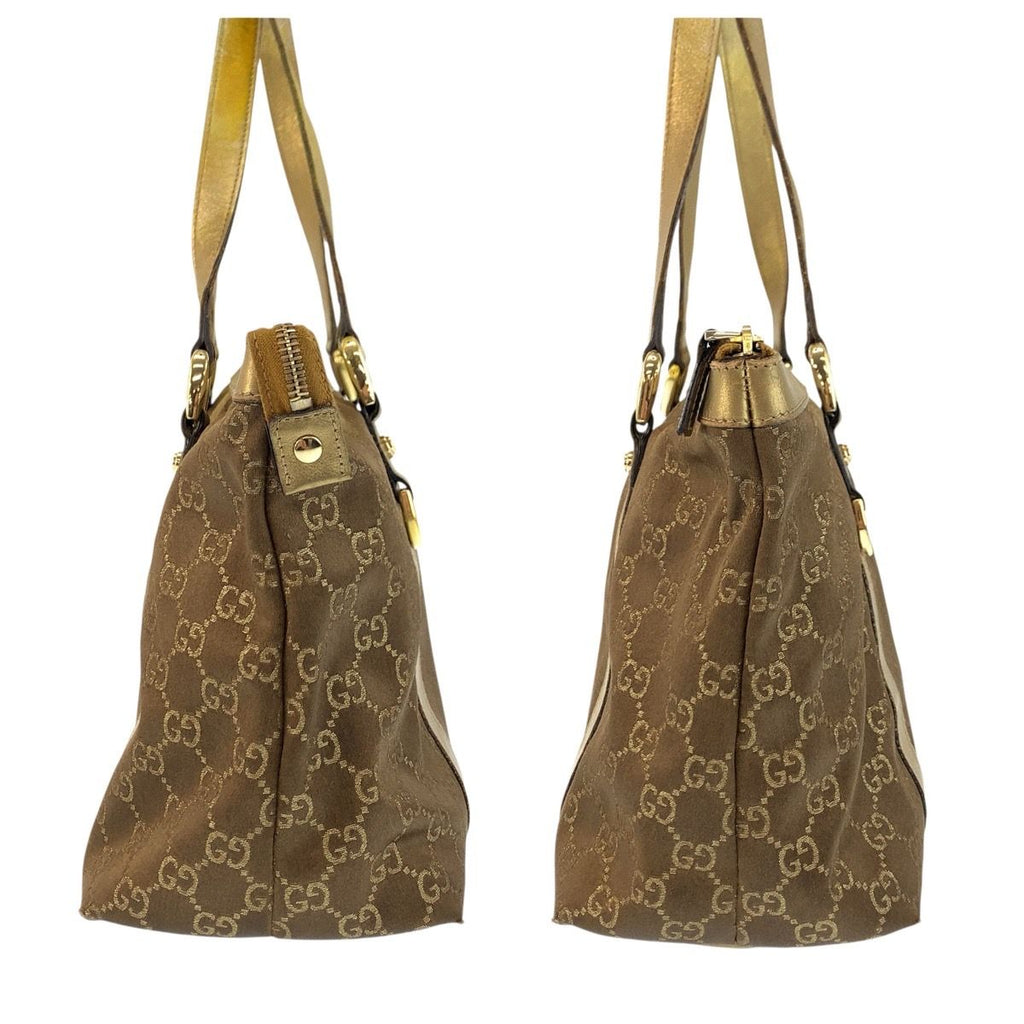 Gucci Abbey Gold Brown GG Canvas Leather Tote Shoulder — view 8
