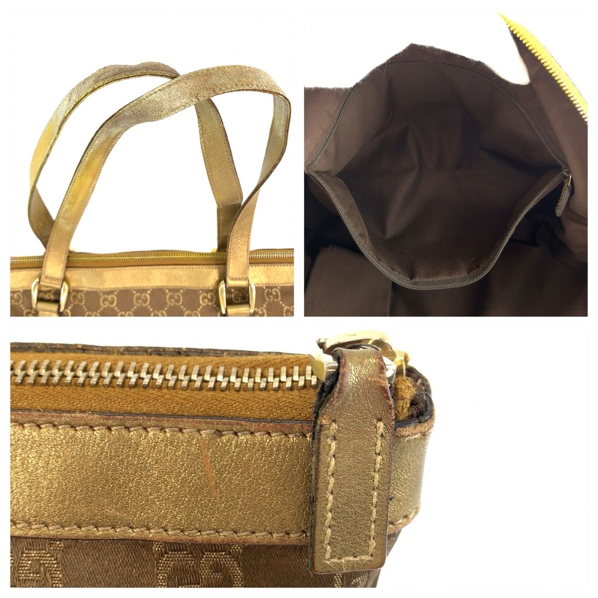 Gucci Abbey Gold Brown GG Canvas Leather Tote Shoulder — view 5