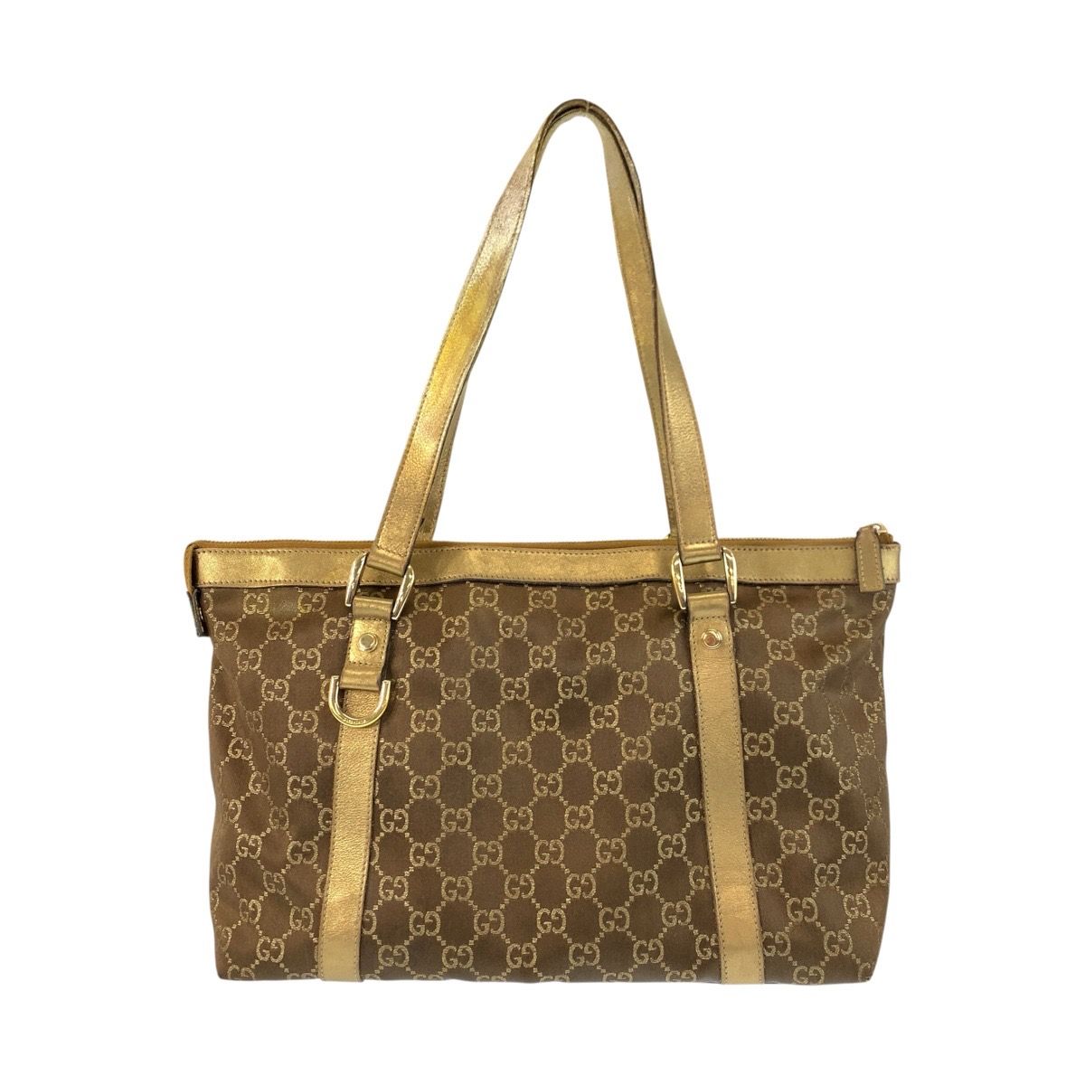 Gucci Abbey Gold Brown GG Canvas Leather Tote Shoulder — view 2