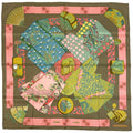 Hermes Carre 90 Kimonos Et Inros Kimono and Inro Scarf Silk Khaki Multicolor