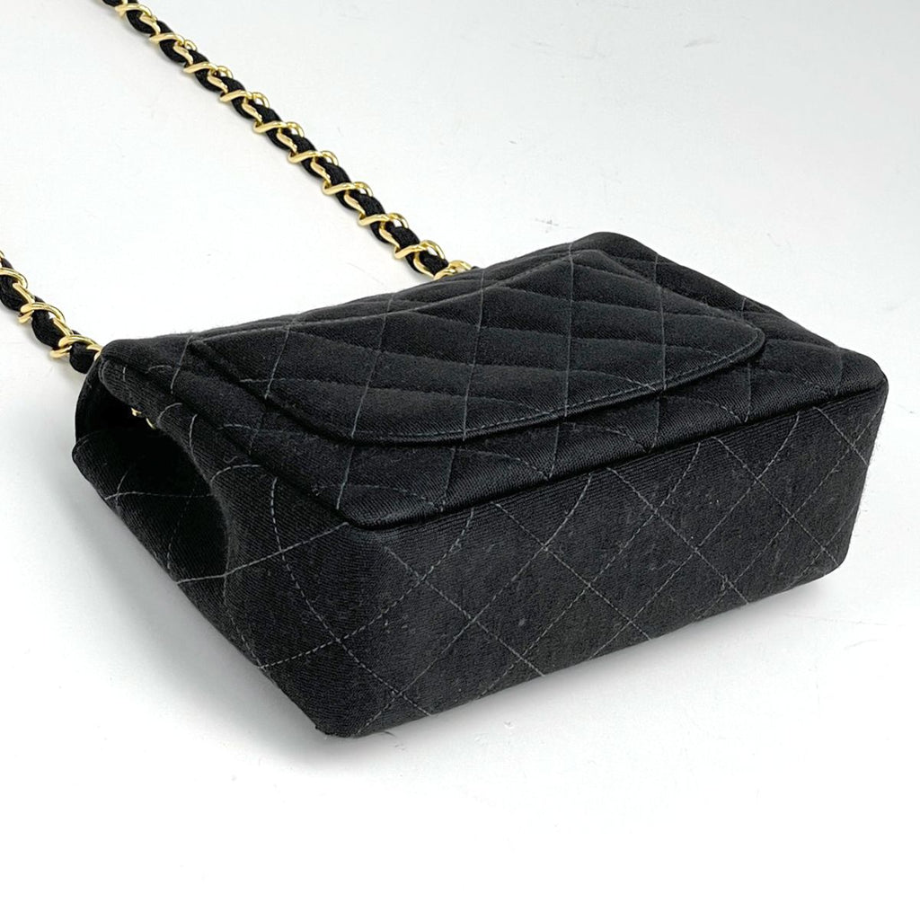 Chanel Mini Quilted Single Flap Chain Shoulder Bag CC Logo Fabric Black — view 2