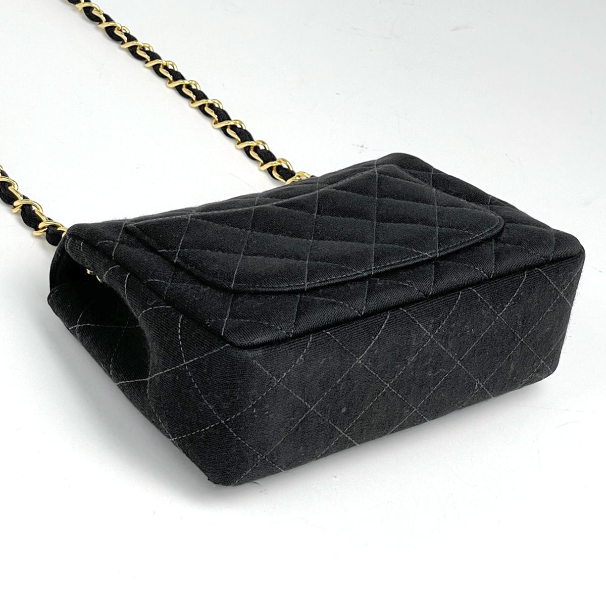 Chanel Mini Quilted Single Flap Chain Shoulder Bag CC Logo Fabric Black — view 2
