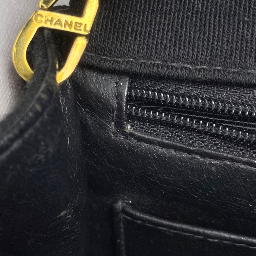 Chanel Mini Quilted Single Flap Chain Shoulder Bag CC Logo Fabric Black — view 6