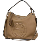 Gucci Soho 2-Way Shoulder Bag Interlocking Fringe Leather Beige