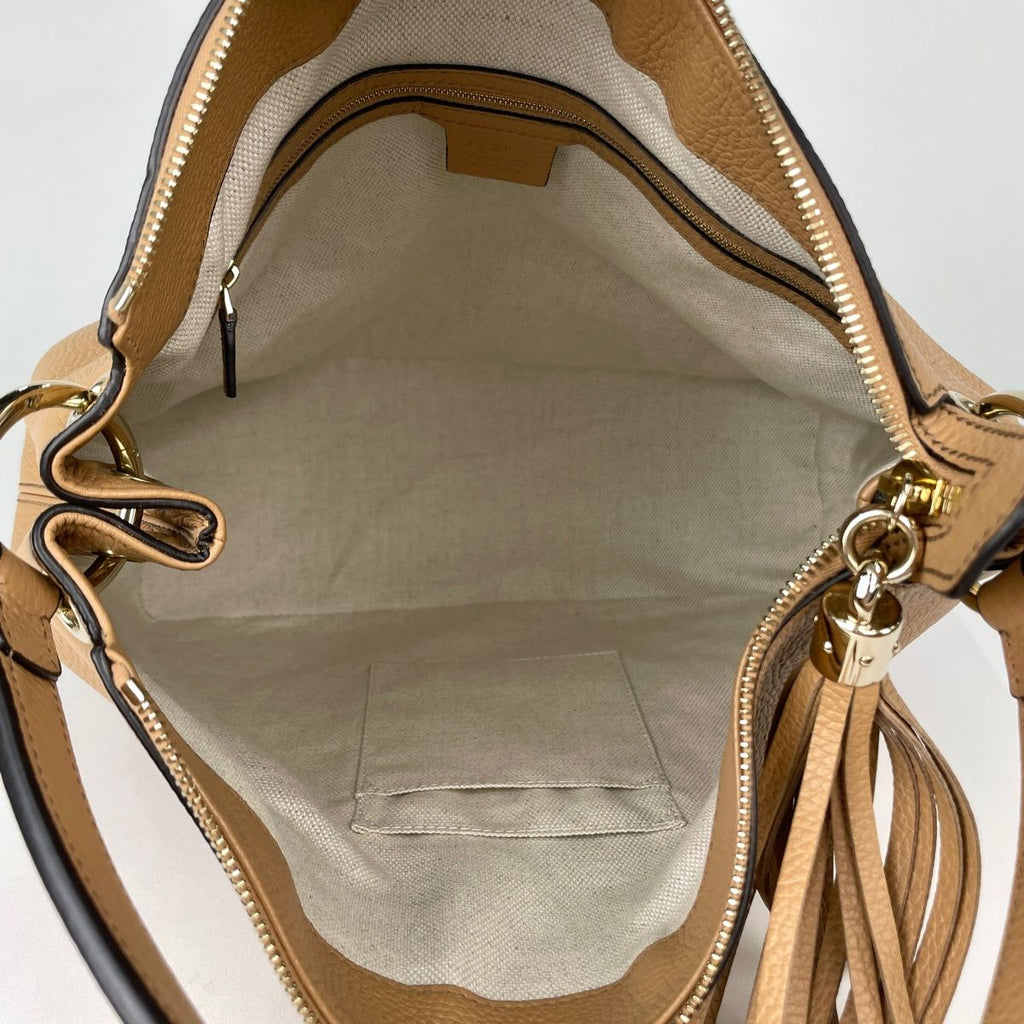Gucci Soho 2-Way Shoulder Bag Interlocking Fringe Leather Beige — view 7