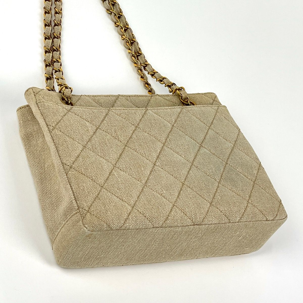 Chanel CC Logo Chain Tote Shoulder Bag Canvas Natural — view 2