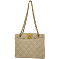 Chanel CC Logo Chain Tote Shoulder Bag Canvas Natural
