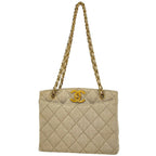 Chanel CC Logo Chain Tote Shoulder Bag Canvas Natural