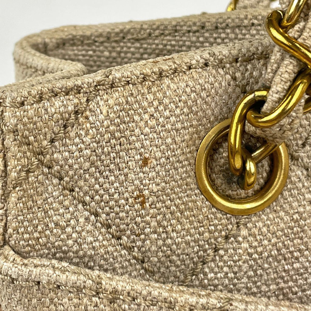 Chanel CC Logo Chain Tote Shoulder Bag Canvas Natural — view 6