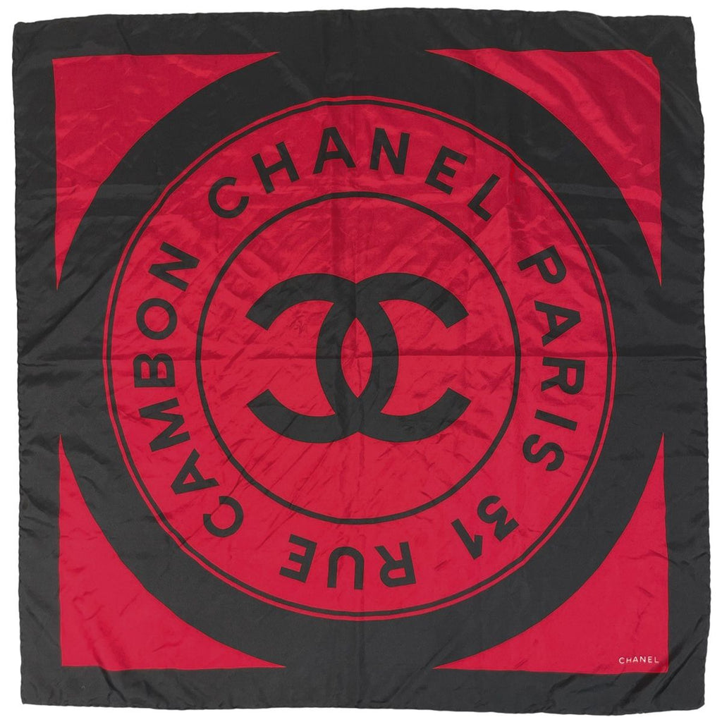 Chanel CC Logo Scarf 31 Rue Cambon Silk Red Black