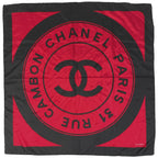 Chanel CC Logo Scarf 31 Rue Cambon Silk Red Black