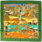 Hermes Carre 90 Nubamountain Scarf Silk Green Orange Multicolor