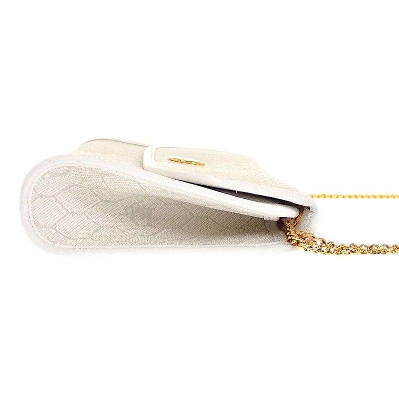 Dior Chain Shoulder Bag Leather White Honeycomb Pattern Vintage — view 4