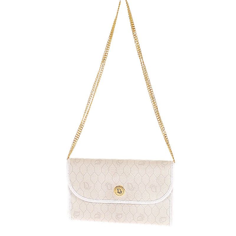 Dior Chain Shoulder Bag Leather White Honeycomb Pattern Vintage — view 2