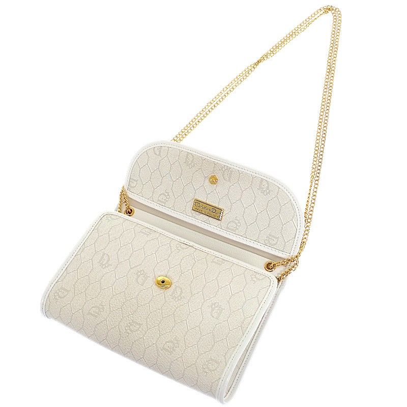 Dior Chain Shoulder Bag Leather White Honeycomb Pattern Vintage — view 8