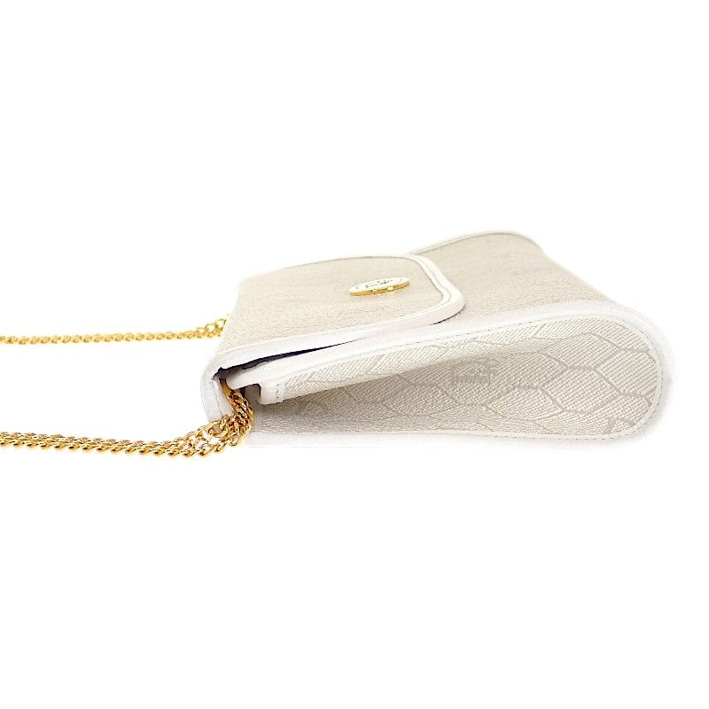 Dior Chain Shoulder Bag Leather White Honeycomb Pattern Vintage — view 3