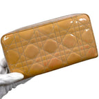Dior Zip Around Wallet Orange Beige Lady Cannage Patent Enamel — view 9