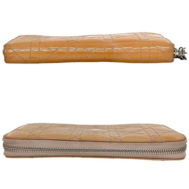 Dior Zip Around Wallet Orange Beige Lady Cannage Patent Enamel — view 2