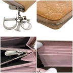 Dior Zip Around Wallet Orange Beige Lady Cannage Patent Enamel — view 4
