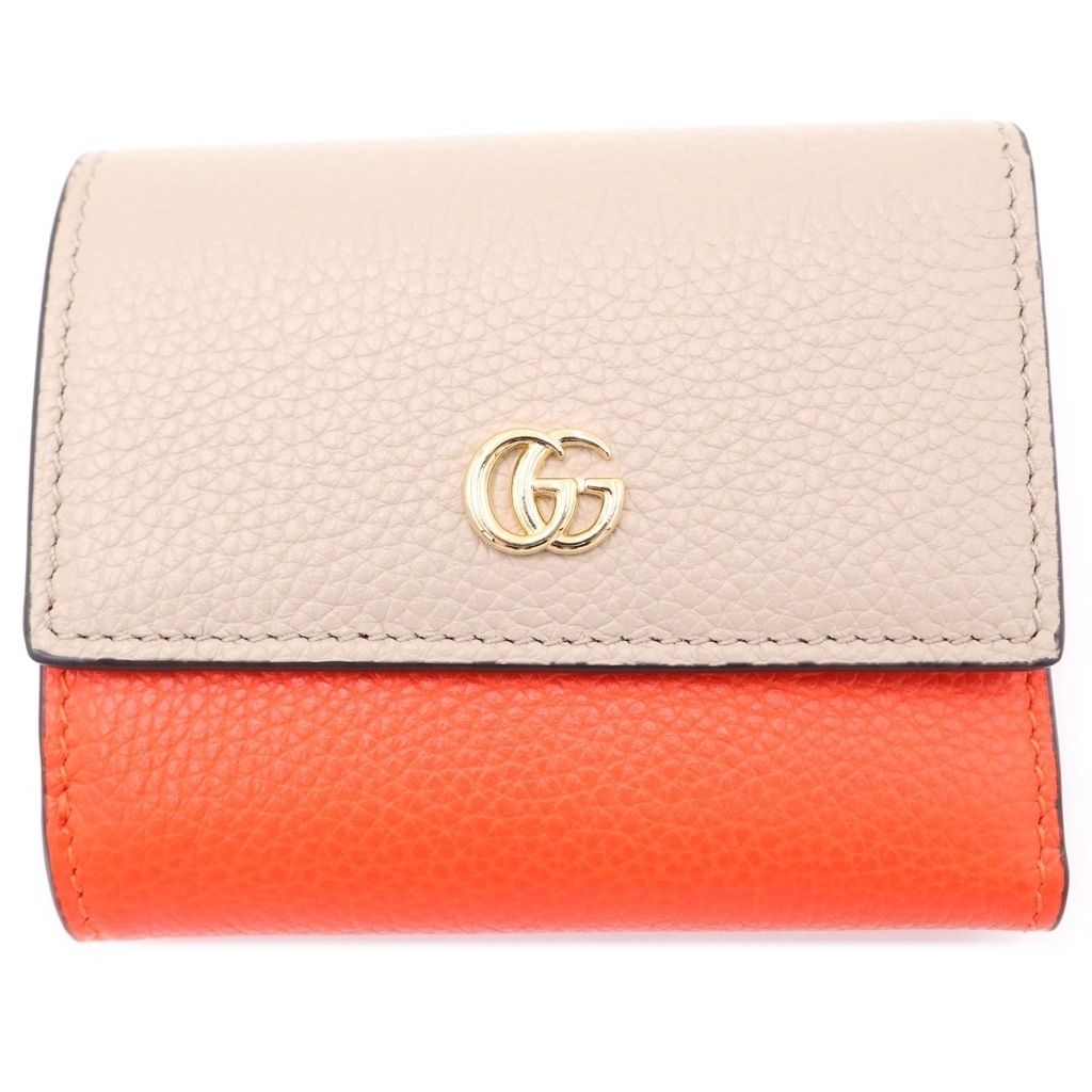 Gucci Double Bicolor Mini Wallet Compact Beige Orange Leather Gold