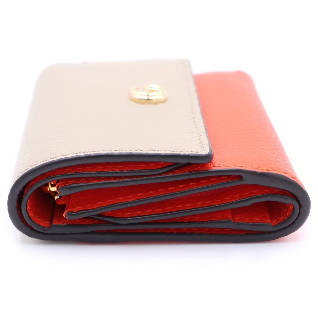 Gucci Double Bicolor Mini Wallet Compact Beige Orange Leather Gold — view 3