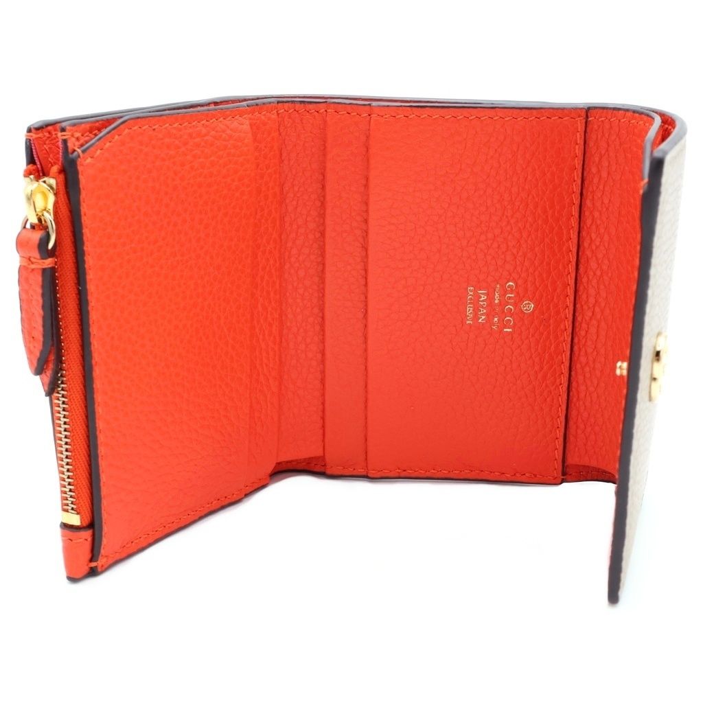 Gucci Double Bicolor Mini Wallet Compact Beige Orange Leather Gold — view 4