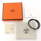 Hermes Leather Bracelet Double Tour Braided Vo Swift Black Silver — view 2