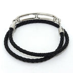 Hermes Leather Bracelet Double Tour Braided Vo Swift Black Silver — view 3