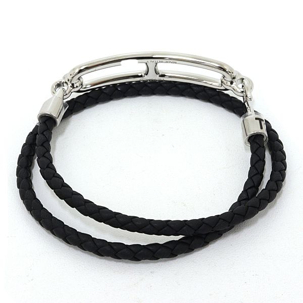 Hermes Leather Bracelet Double Tour Braided Vo Swift Black Silver — view 3