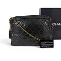 Chanel Quilted Chain Shoulder Bag Tassel Charm Fringe Black Lambskin