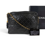 Chanel Quilted Chain Shoulder Bag Tassel Charm Fringe Black Lambskin