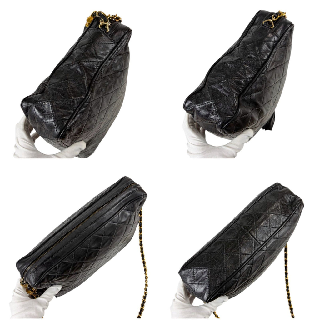 Chanel Quilted Chain Shoulder Bag Tassel Charm Fringe Black Lambskin — view 7