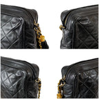Chanel Quilted Chain Shoulder Bag Tassel Charm Fringe Black Lambskin — view 5