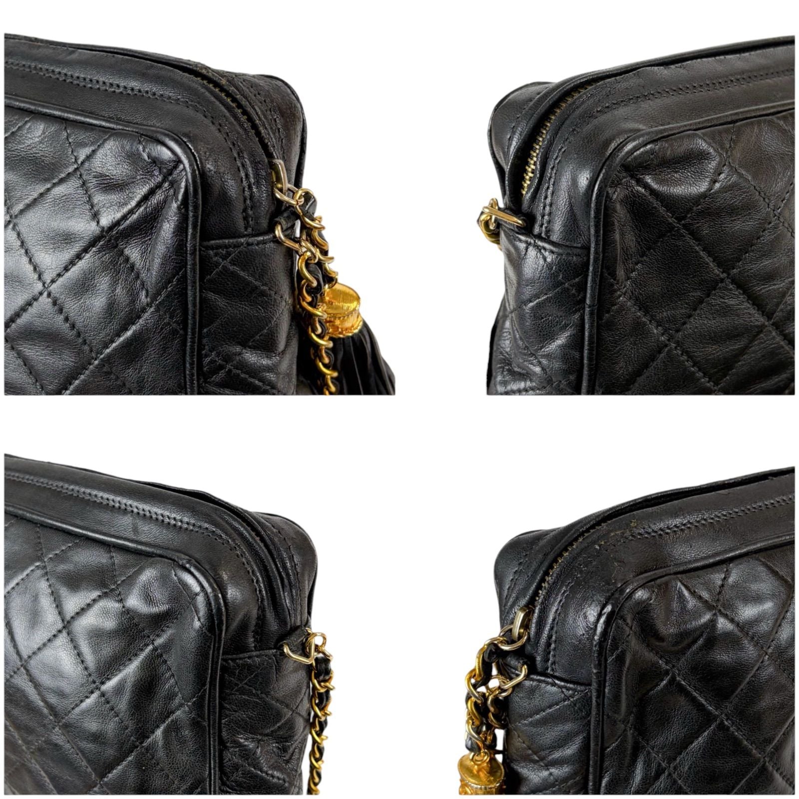 Chanel Quilted Chain Shoulder Bag Tassel Charm Fringe Black Lambskin — view 5