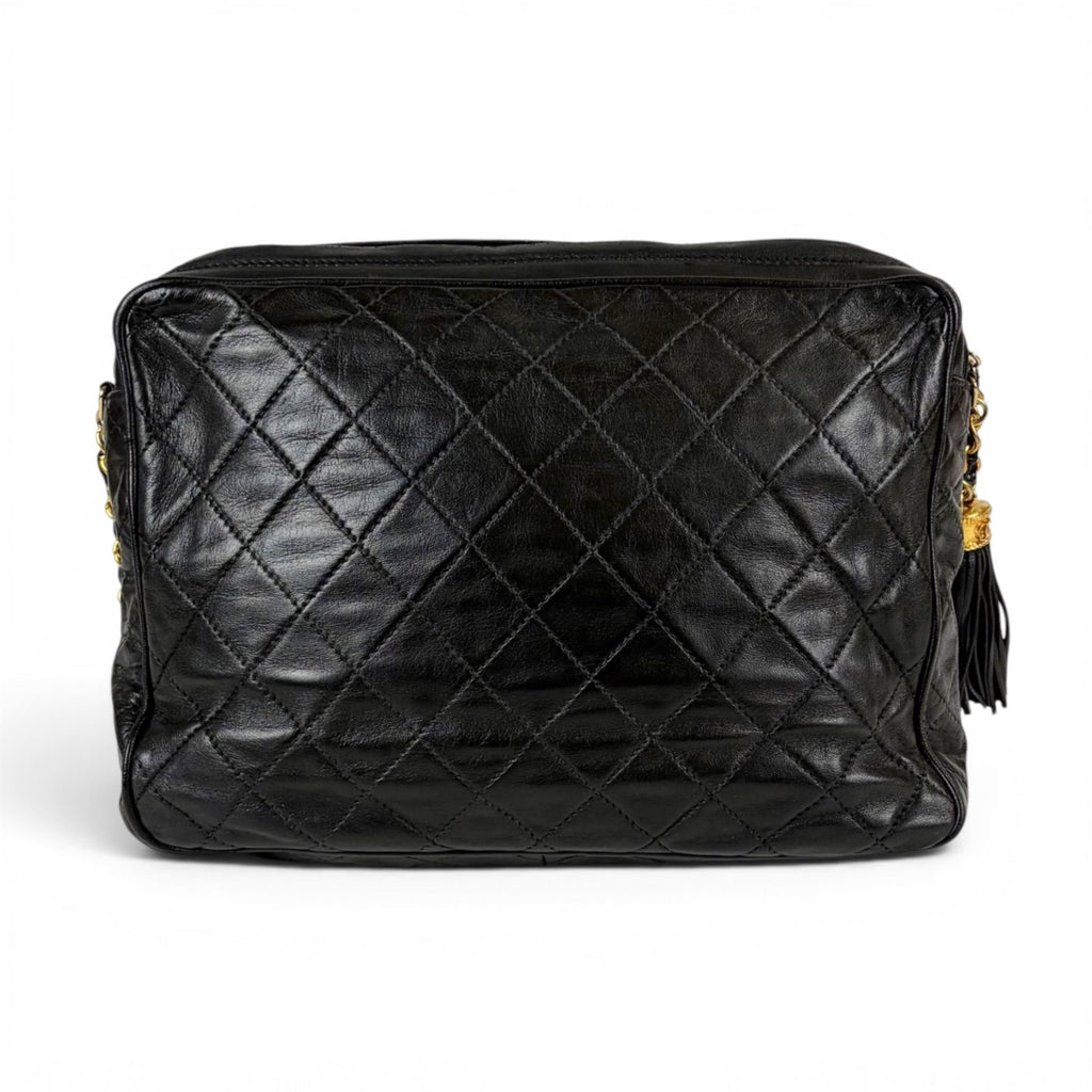 Chanel Quilted Chain Shoulder Bag Tassel Charm Fringe Black Lambskin — view 4
