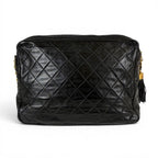 Chanel Quilted Chain Shoulder Bag Tassel Charm Fringe Black Lambskin — view 4