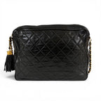 Chanel Quilted Chain Shoulder Bag Tassel Charm Fringe Black Lambskin — view 3