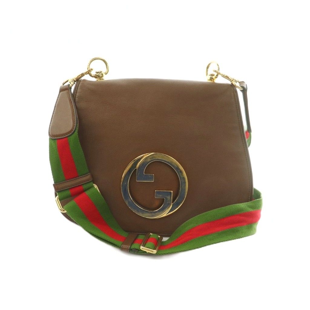 Gucci Blanc Di Interlocking Shoulder Bag Leather Flap Brown