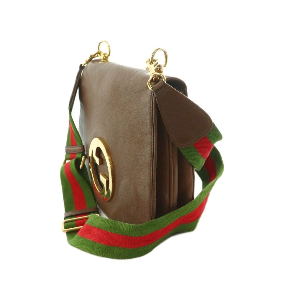 Gucci Blanc Di Interlocking Shoulder Bag Leather Flap Brown — view 3
