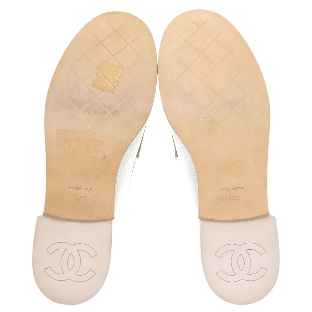 Chanel CC Logo Camellia 37c Leather Silver Loafers — view 5