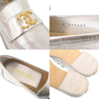 Chanel CC Logo Camellia 37c Leather Silver Loafers — view 9