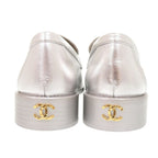 Chanel CC Logo Camellia 37c Leather Silver Loafers — view 4
