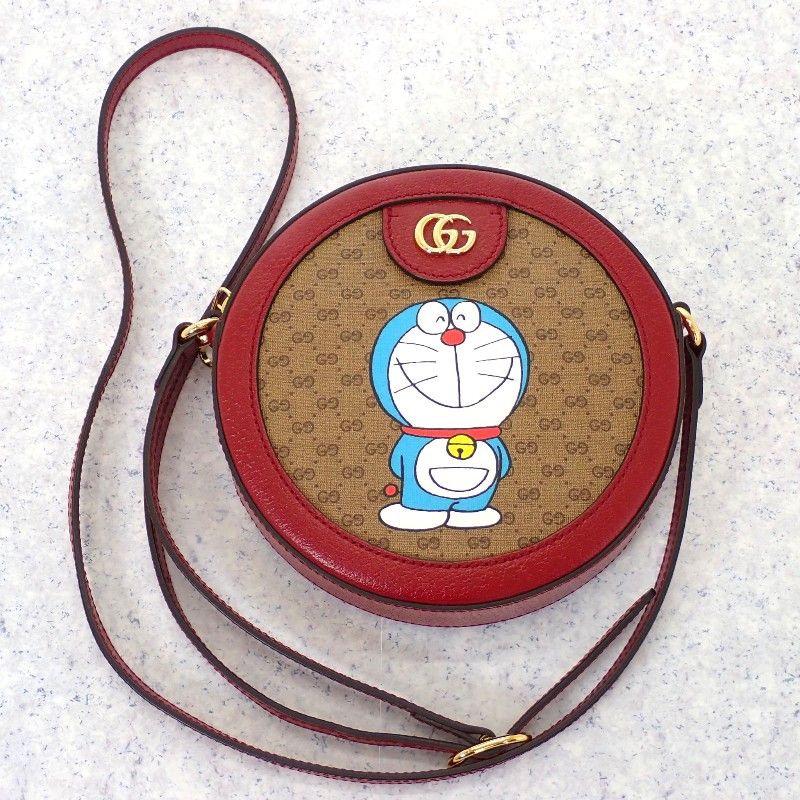 Gucci Mini GG Supreme Shoulder Doraemon Collaboration Bag Leather PU Bordeaux
