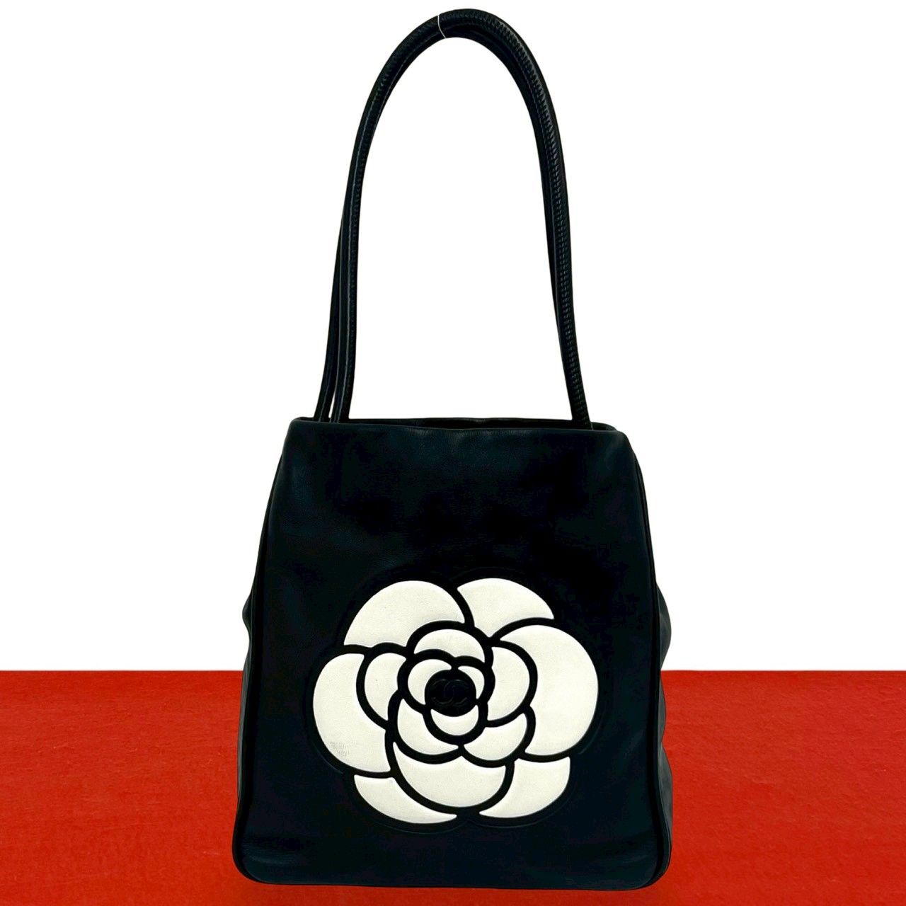 Chanel Camellia Leather Shoulder Bag Tote Black