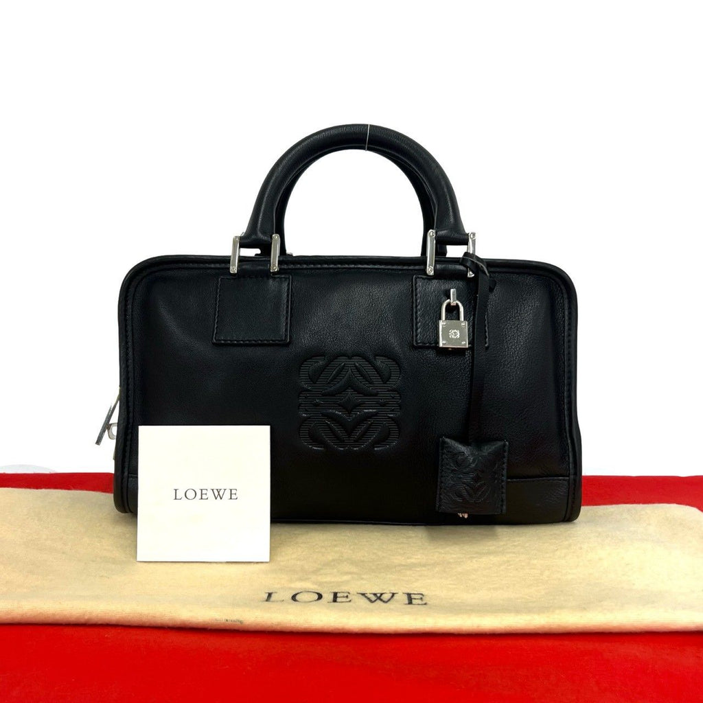 Loewe Vintage Amazona 28 Anagram Logo Leather Mini Boston Bag Black