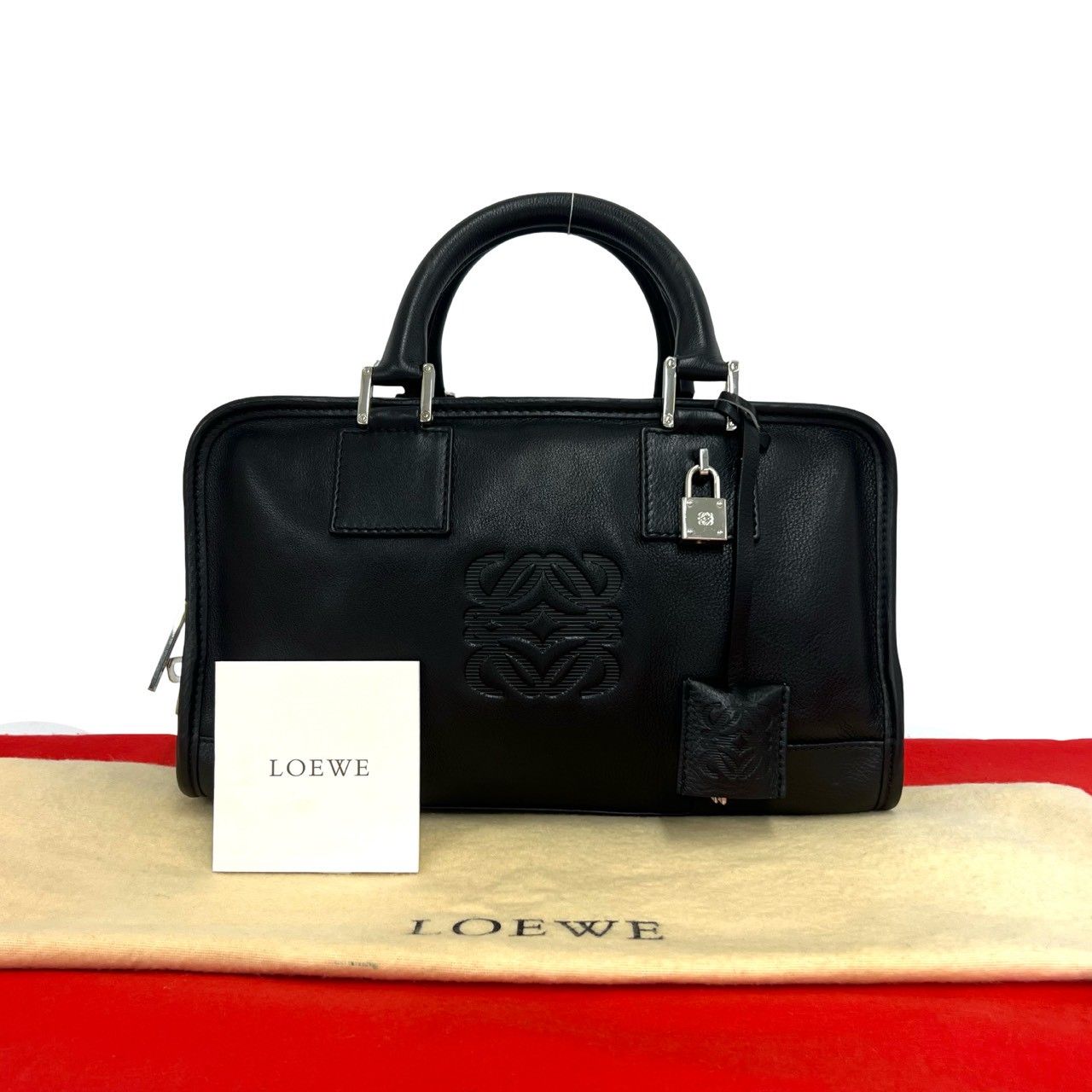 Loewe Vintage Amazona 28 Anagram Logo Leather Mini Boston Bag Black