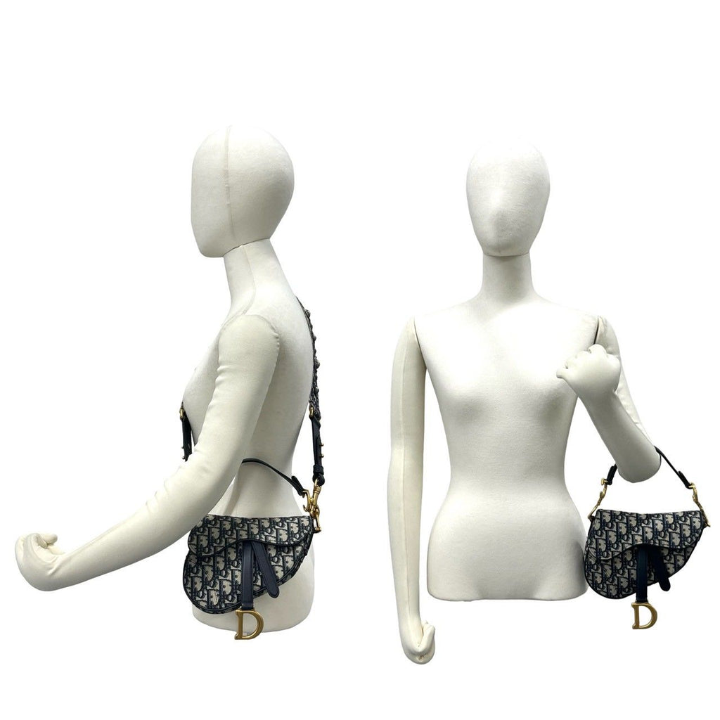 Dior Saddle Bag Trotter Pattern Canvas Leather 2-Way Navy — view 2