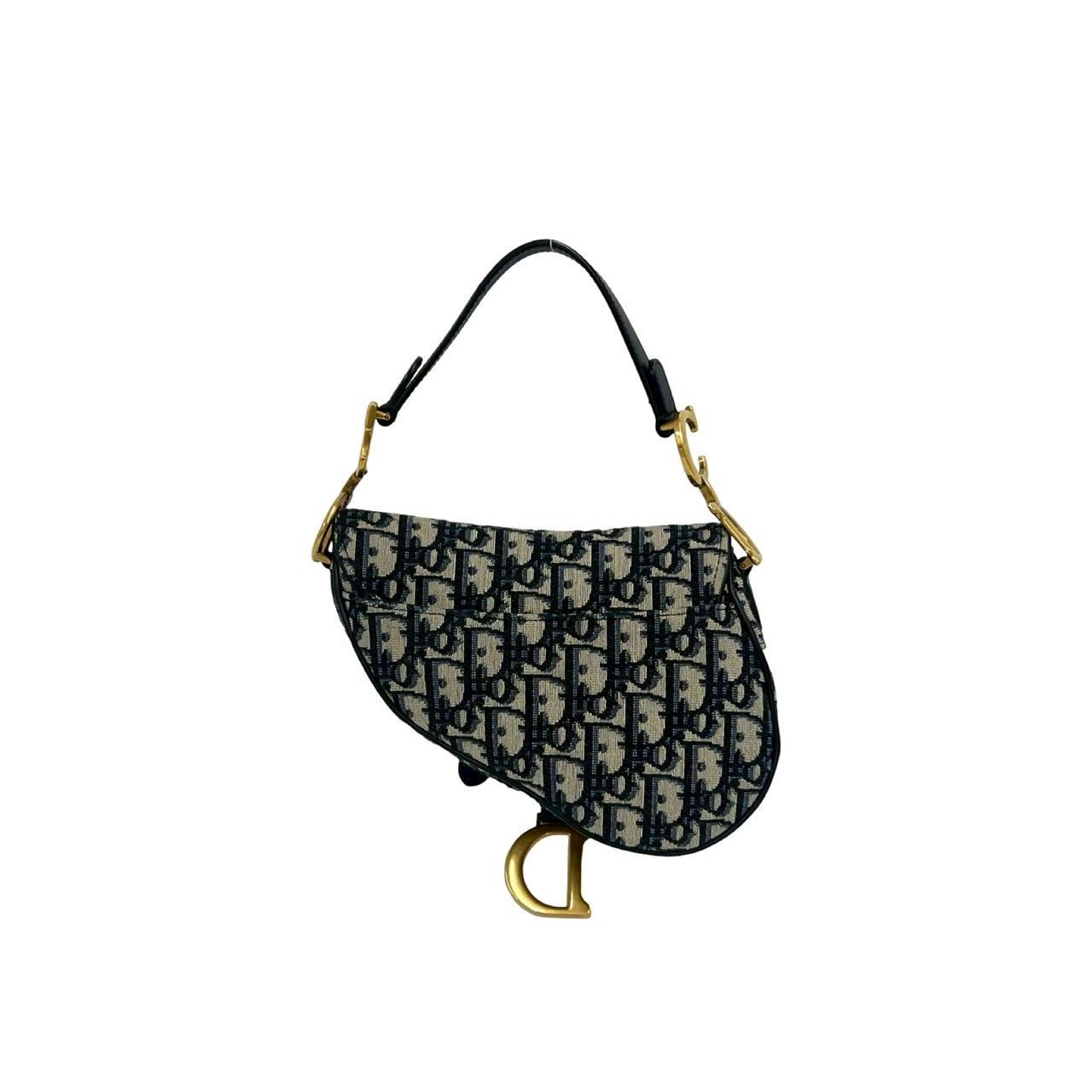 Dior Saddle Bag Trotter Pattern Canvas Leather 2-Way Navy — view 3