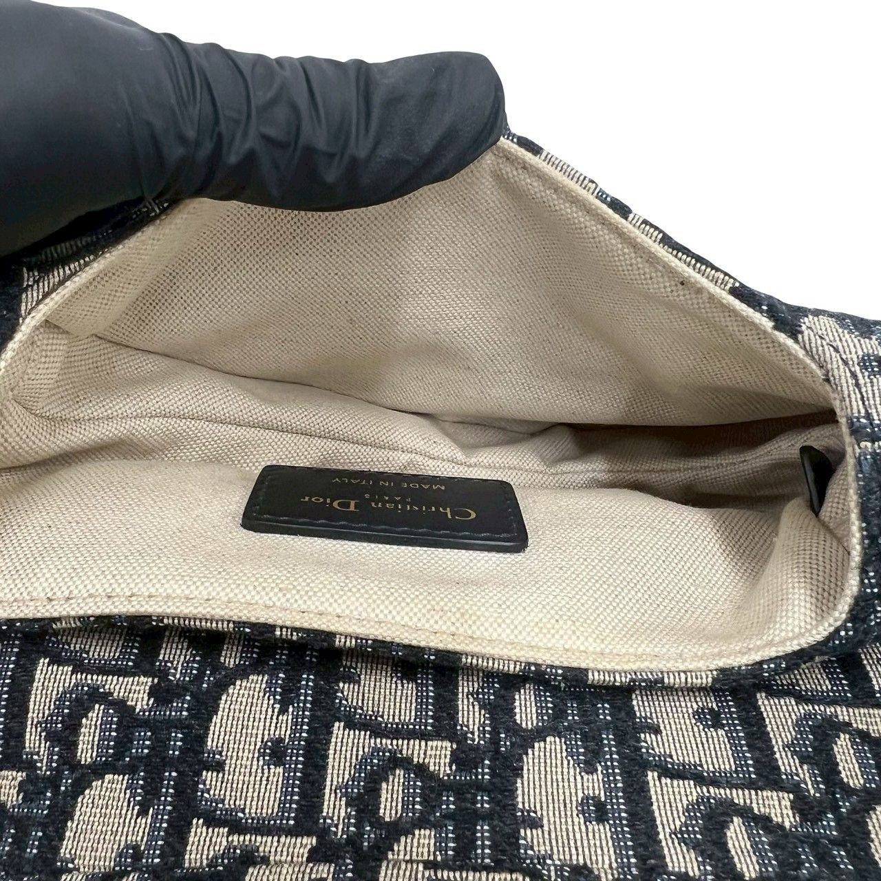 Dior Saddle Bag Trotter Pattern Canvas Leather 2-Way Navy — view 9