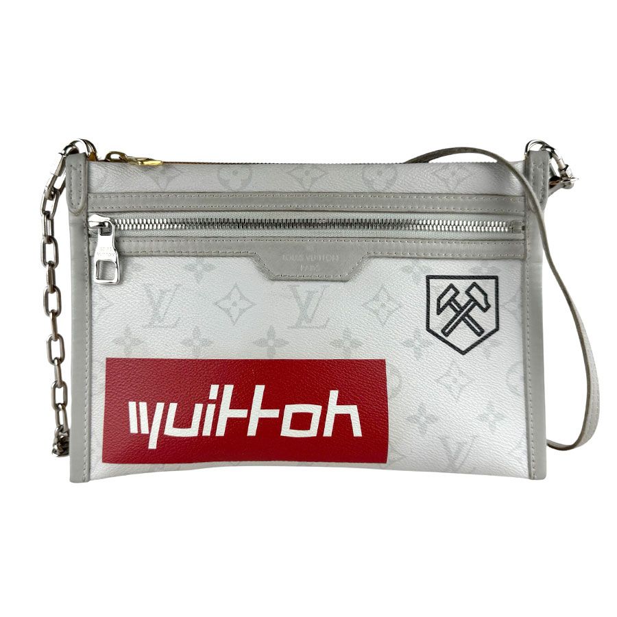Louis Vuitton Shoulder Bag Monogram White Denim Flat Messenger